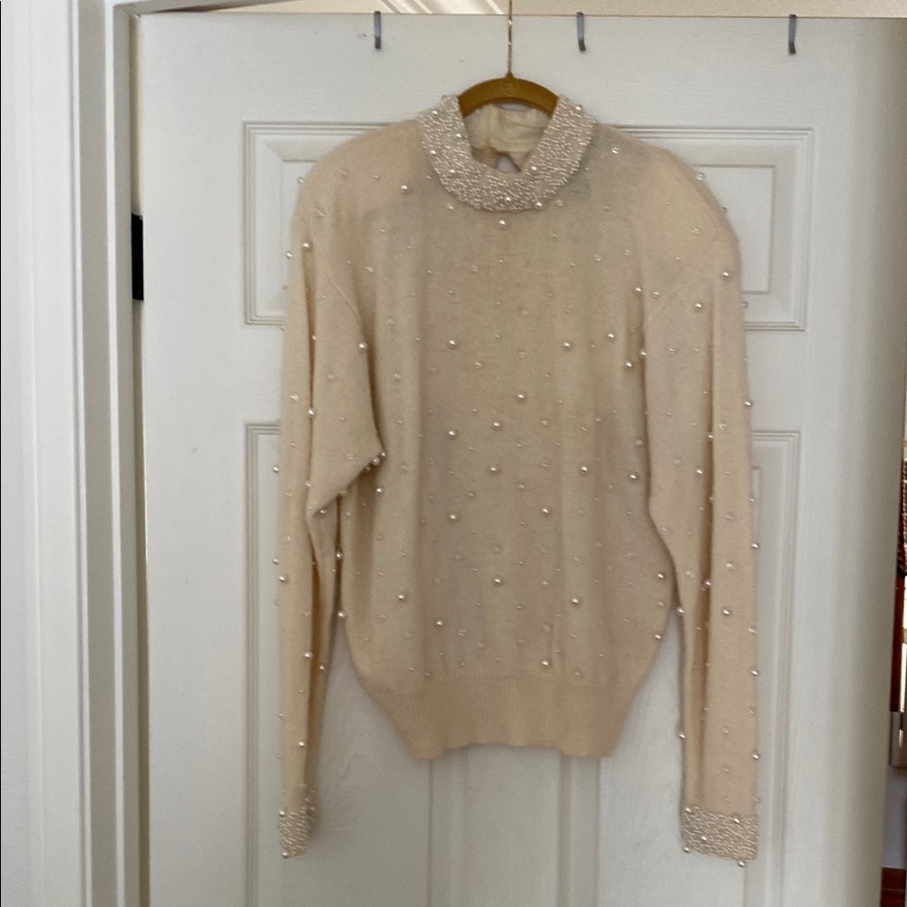 Elegant Cream Sweater with Pearl Accents